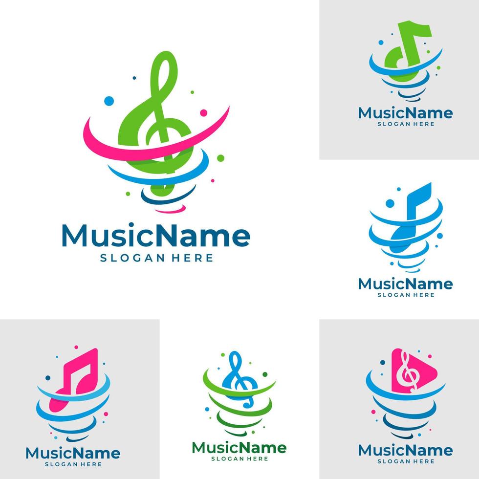 conjunto de vector de logotipo de música de tornado. plantilla de diseño de logotipo de tornado de música