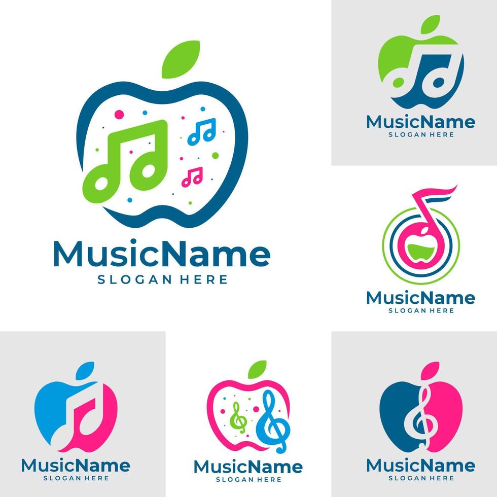 conjunto de vector de logotipo de música de Apple. plantilla de diseño de logotipo de apple de música