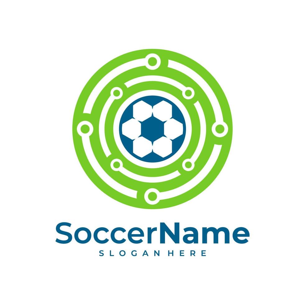 plantilla de logotipo de fútbol tecnológico, vector de diseño de logotipo tecnológico de fútbol