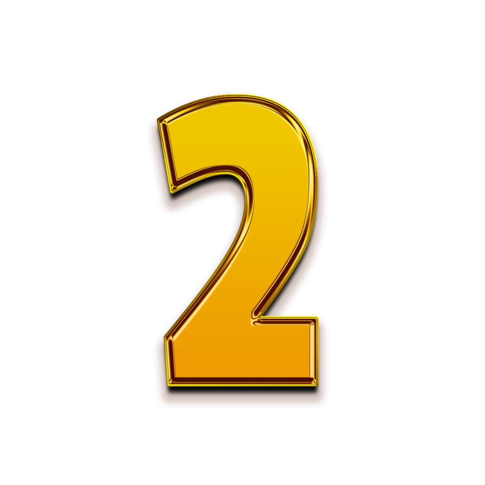 Nummer 2 3d Gold eins png