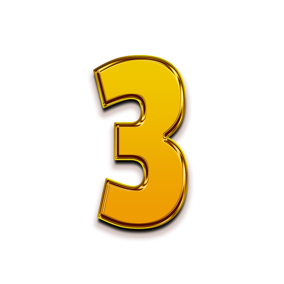 3 three numbers vector gold yellow metal letters numbers 3 numeric characters alphabet typography design element foil symbol numbers bright metallic 3d realistic illustration font image. png