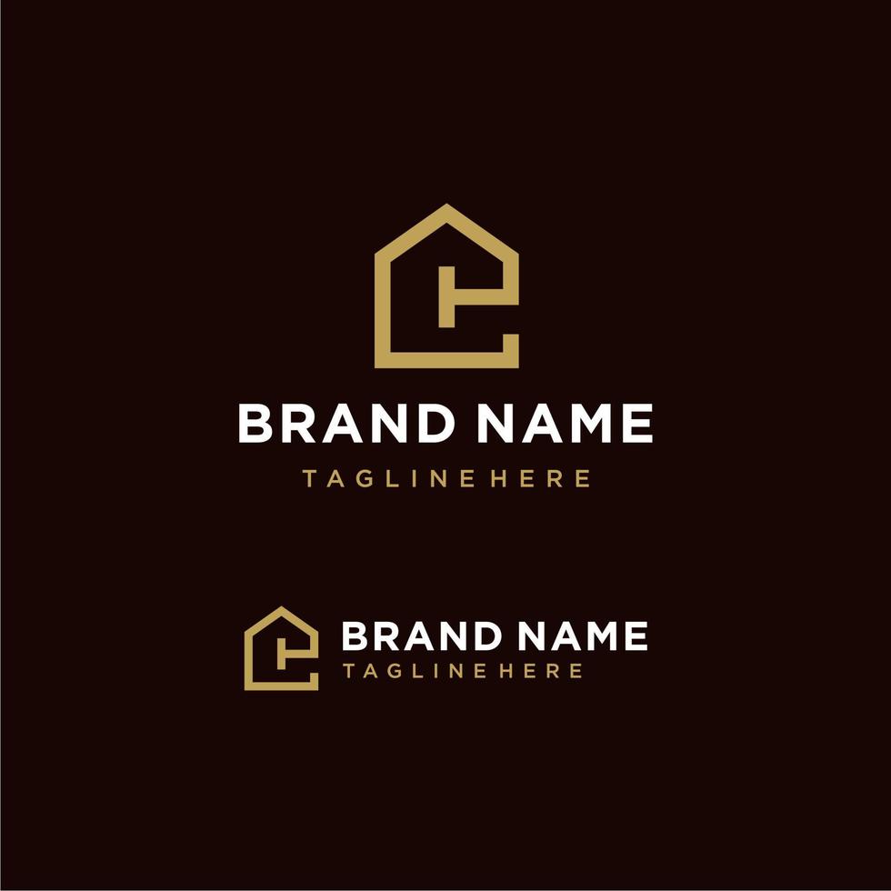 Gold House Logo. Initial E House Building Symbol Icon Geometric Linear Logo Template vector