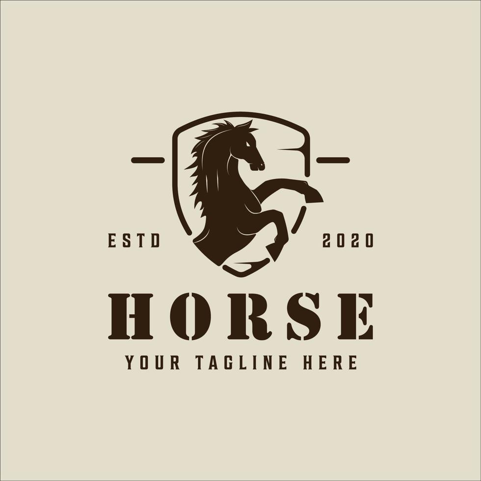 horse jumping on shield emblem logo vector vintage illustration template icon graphic design. stallion wild animal sign or symbol for farm and ranch concept or mascot delivery industry or logistic