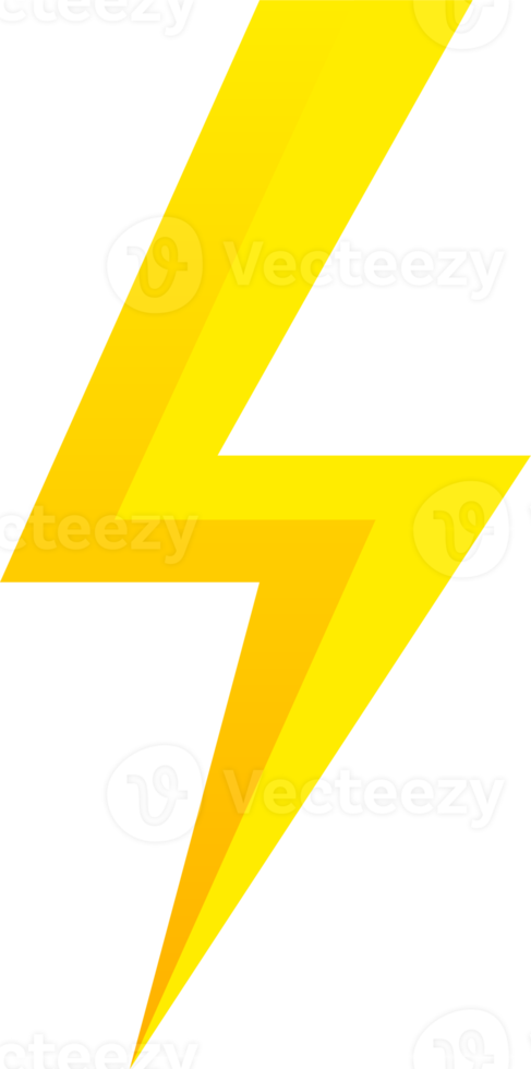 kreative illustration des donner- und bolzenbeleuchtungsblitzsymbols. Donner und elektrische Energie Blitzsymbol in gelber Farbe. png