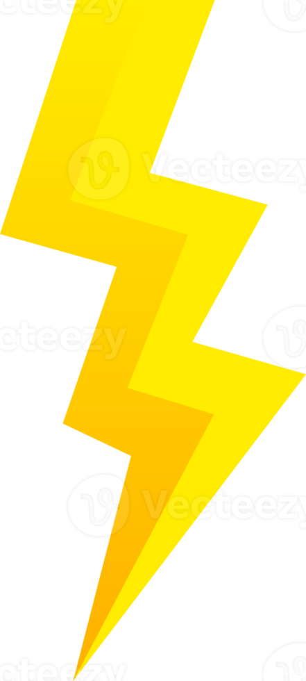 ilustración creativa del icono de flash de iluminación de truenos y pernos. icono de rayo de trueno y energía eléctrica en color amarillo. png