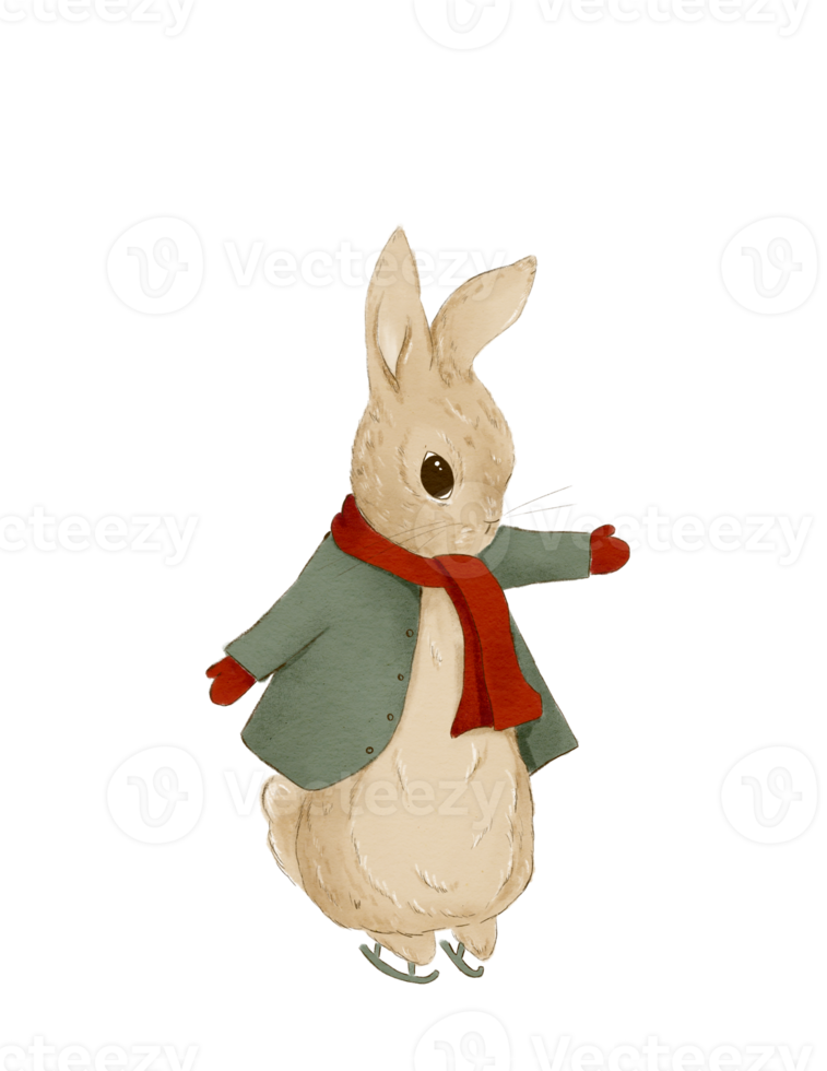 An illustration of a Christmas rabbit in the classic Christmas colors red and green png