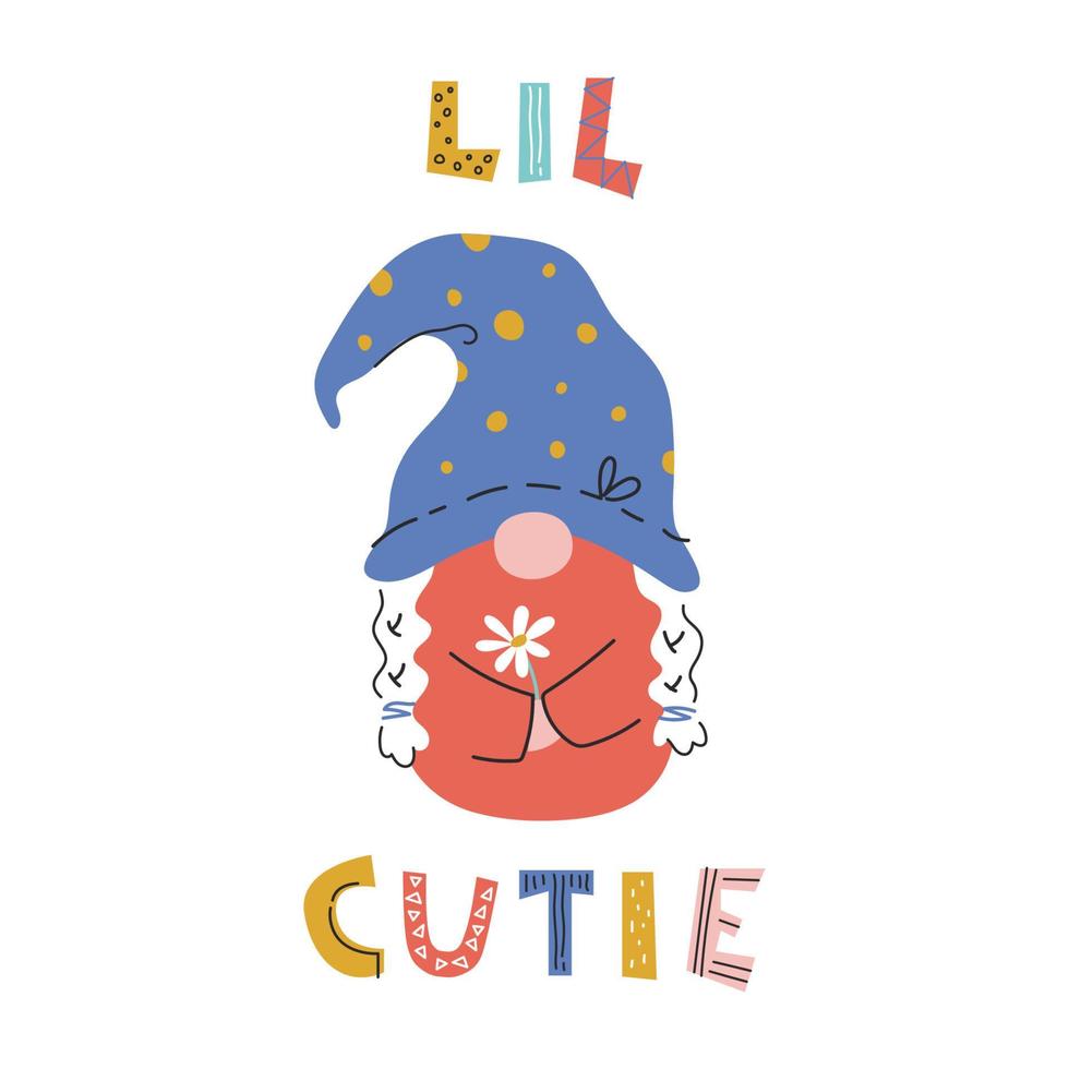 Lil cutie lettering with cute cartoon female character vector