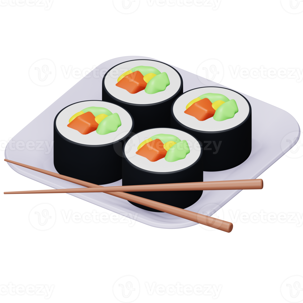 Sushi japanese food 3d rendering isometric icon. png