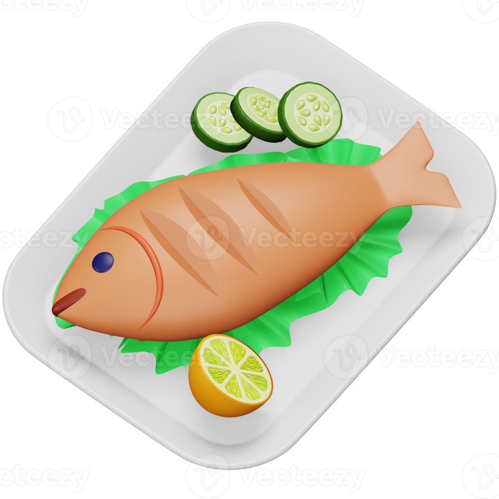 Fried fish 3d rendering isometric icon. png