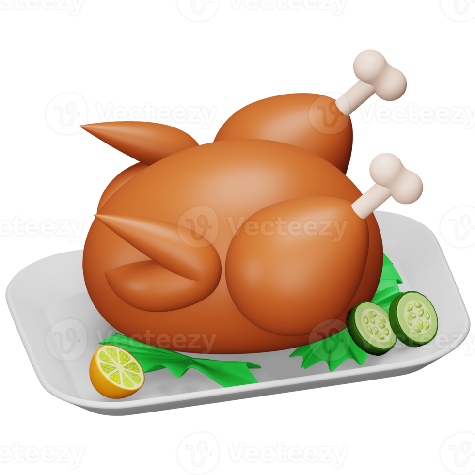 Gegrilltes Huhn 3D-Rendering isometrisches Symbol. png