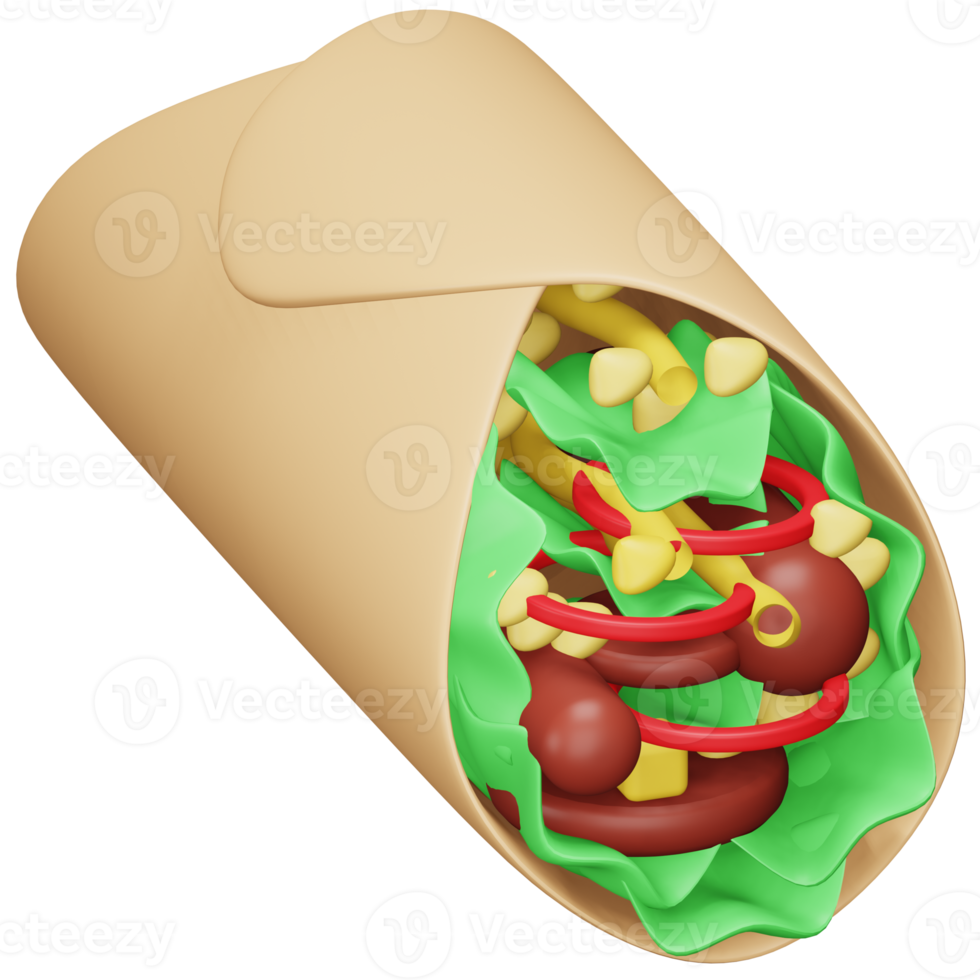 Burrito 3D-Rendering isometrisches Symbol. png