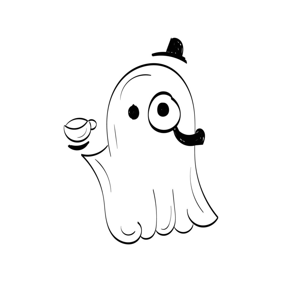 Halloween Ghost Outlines. Cute Ghost and add a little adventure. Spooky outline Drawing - Black And White vector