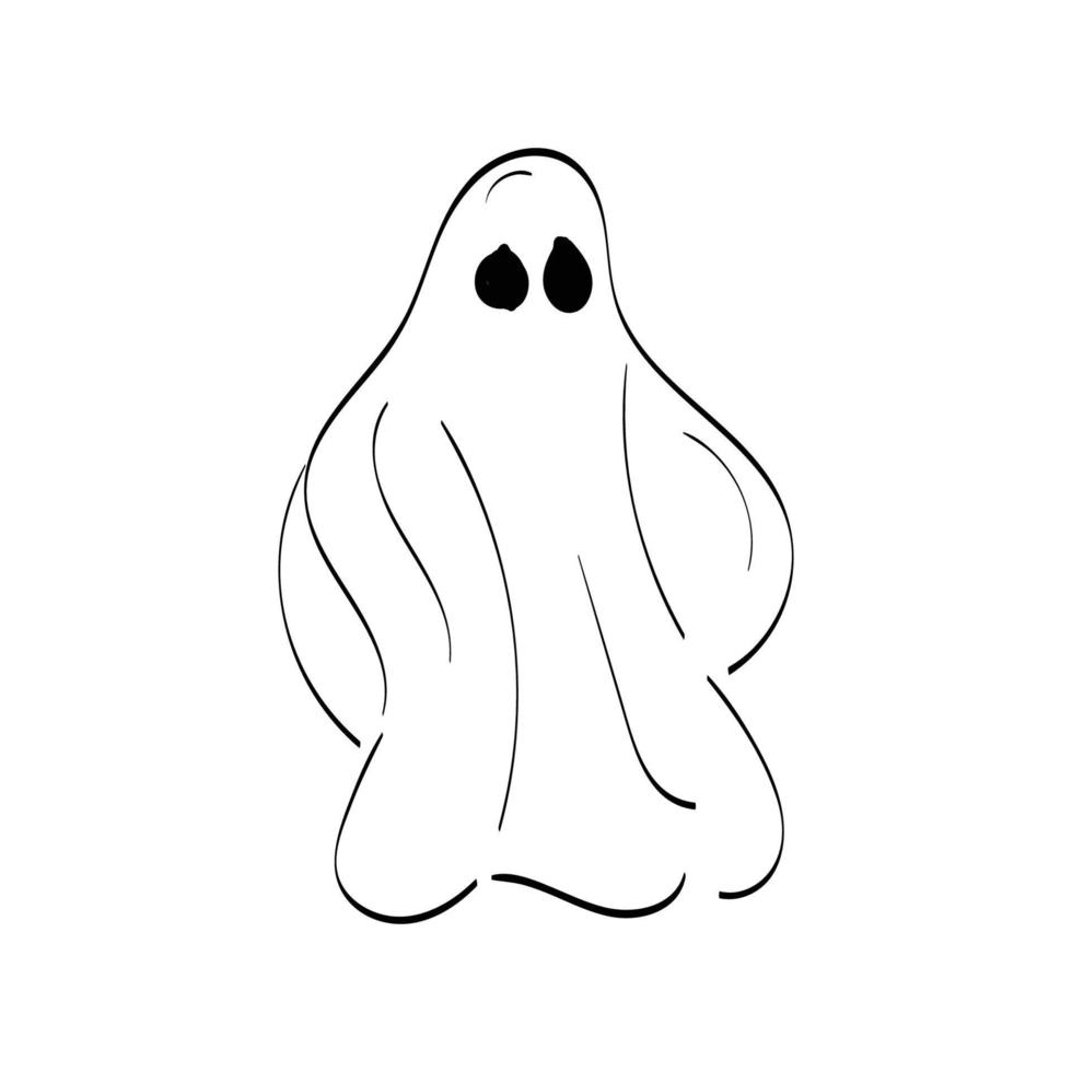 contornos de fantasmas de halloween. lindo fantasma y agrega un poco de aventura. dibujo de contorno espeluznante - blanco y negro vector