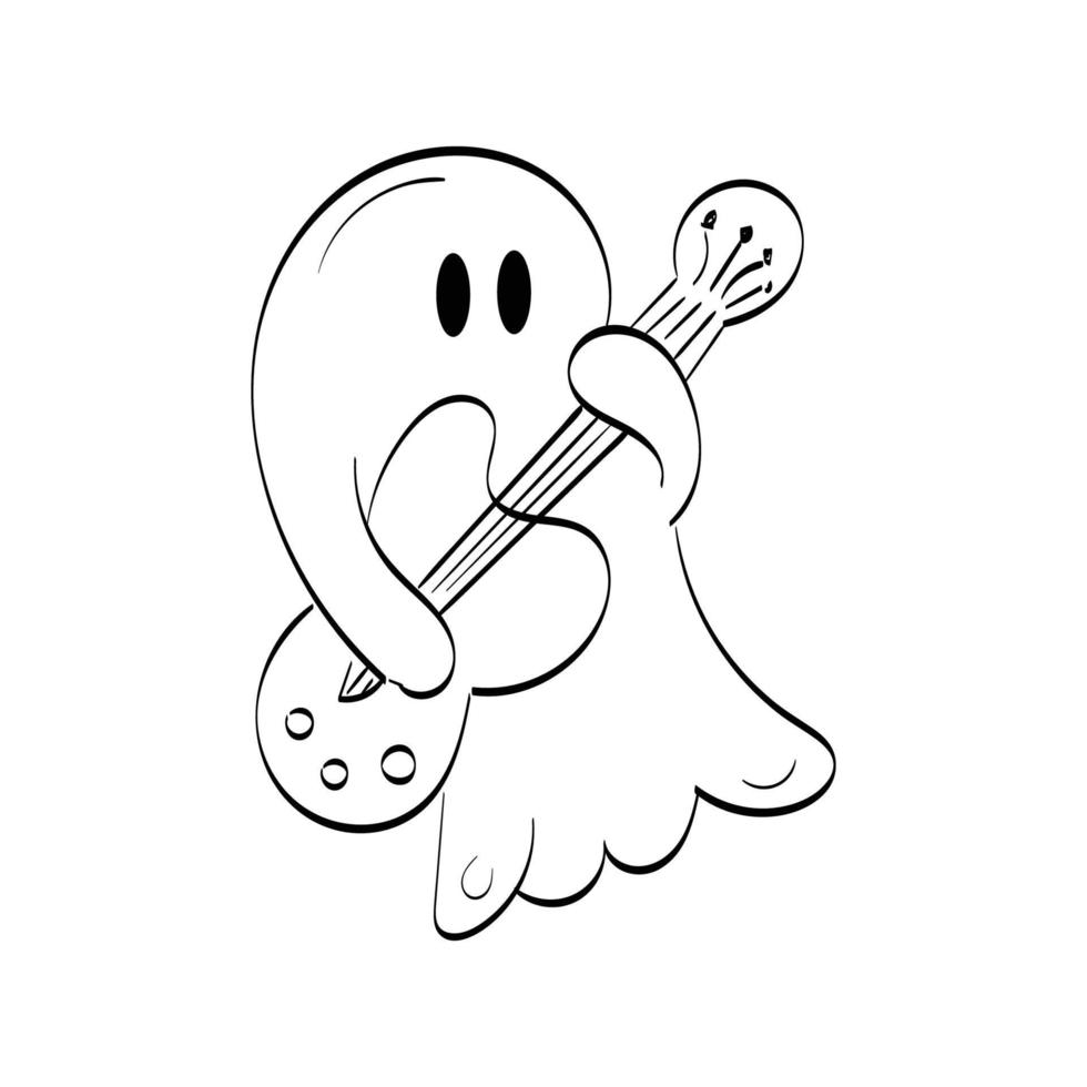 Halloween Ghost Outlines. Cute Ghost and add a little adventure. Spooky outline Drawing - Black And White vector