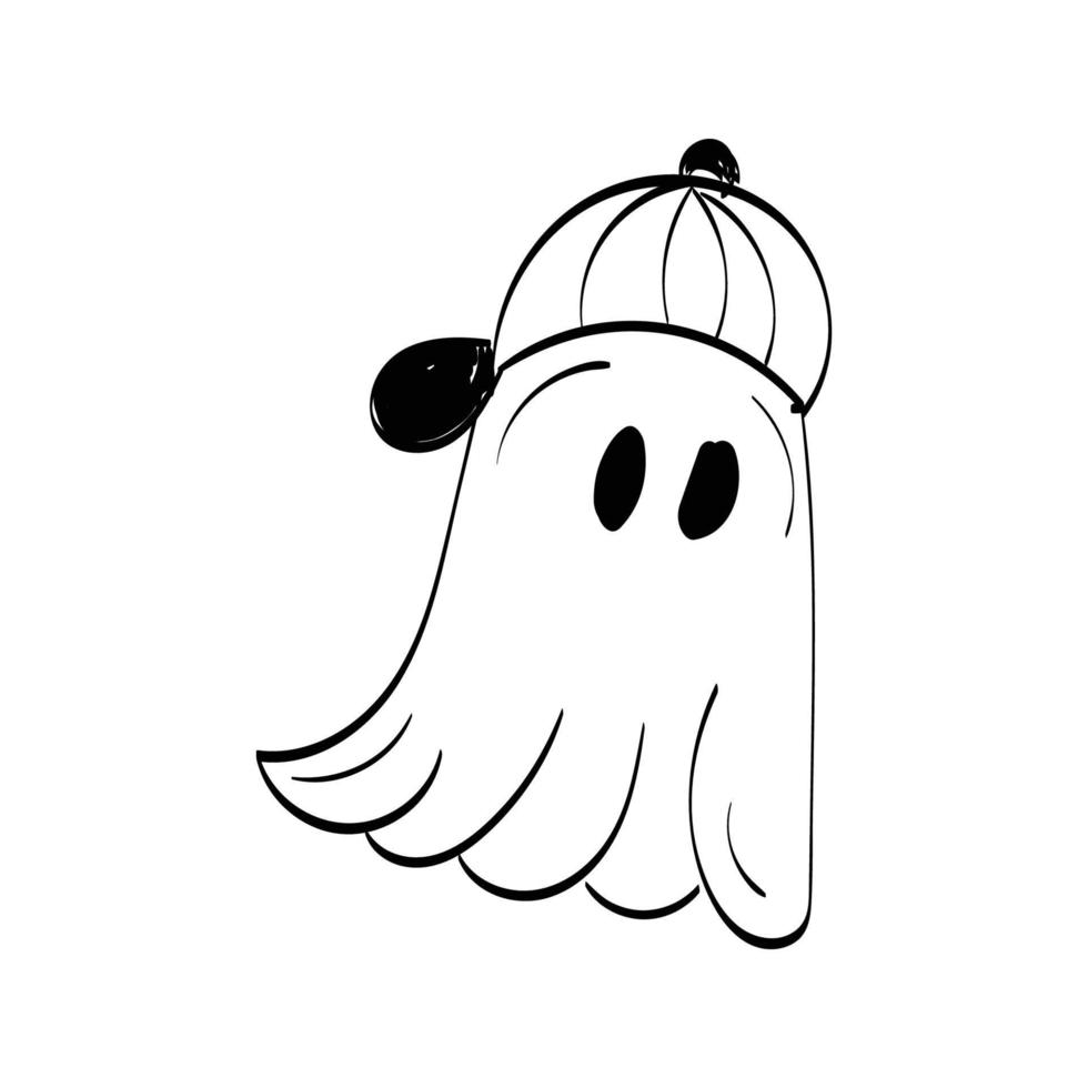 Halloween Ghost Outlines. Cute Ghost and add a little adventure. Spooky outline Drawing - Black And White vector