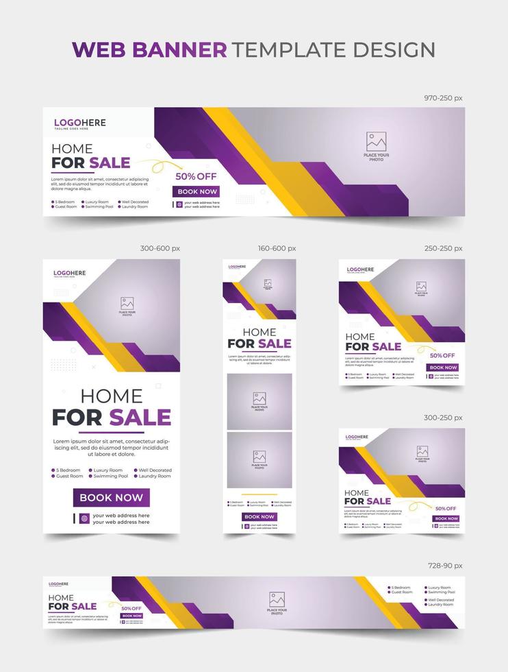 Real estate house property web banner and web ads template design bundle vector