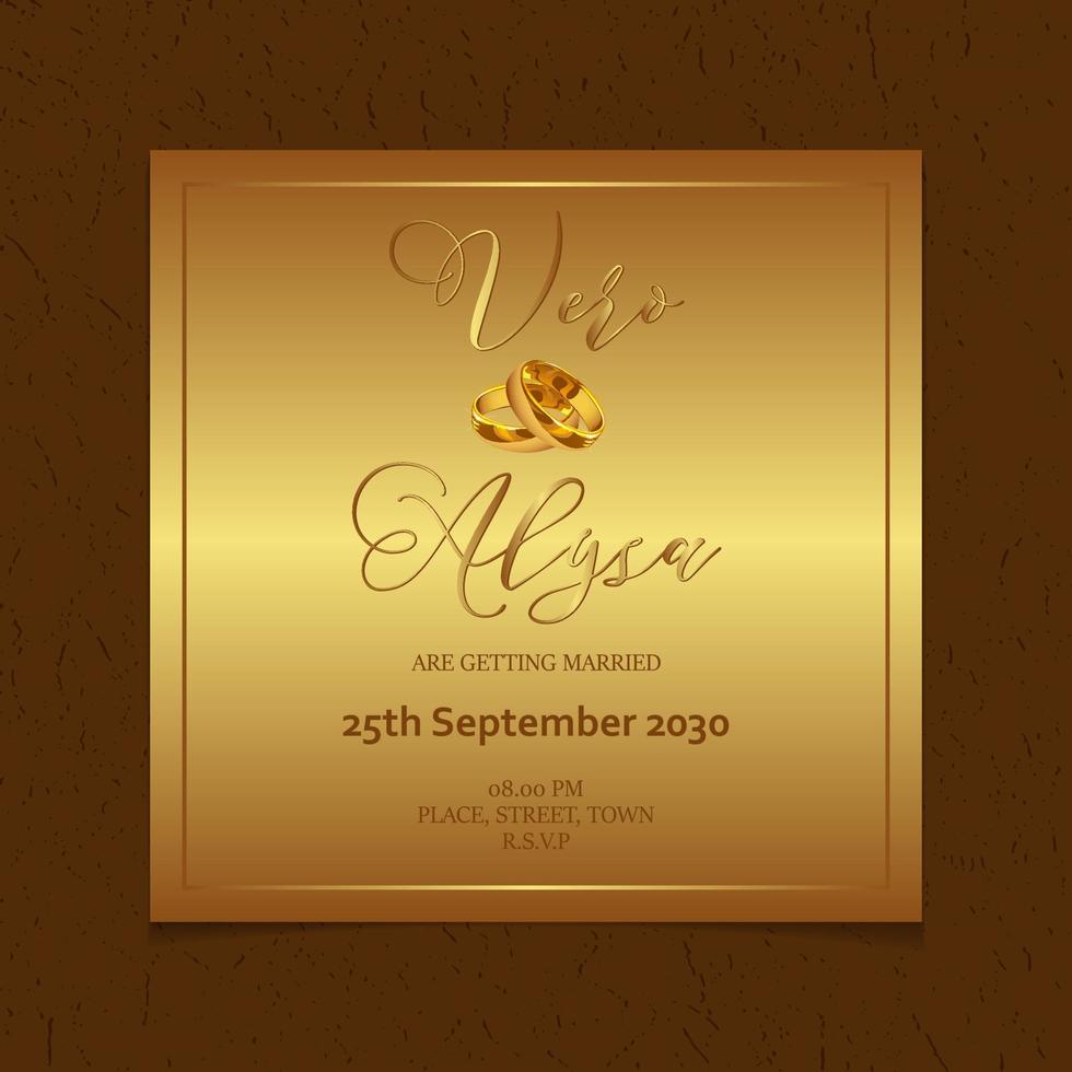 Luxury golden wedding card with the rings paper texture vector