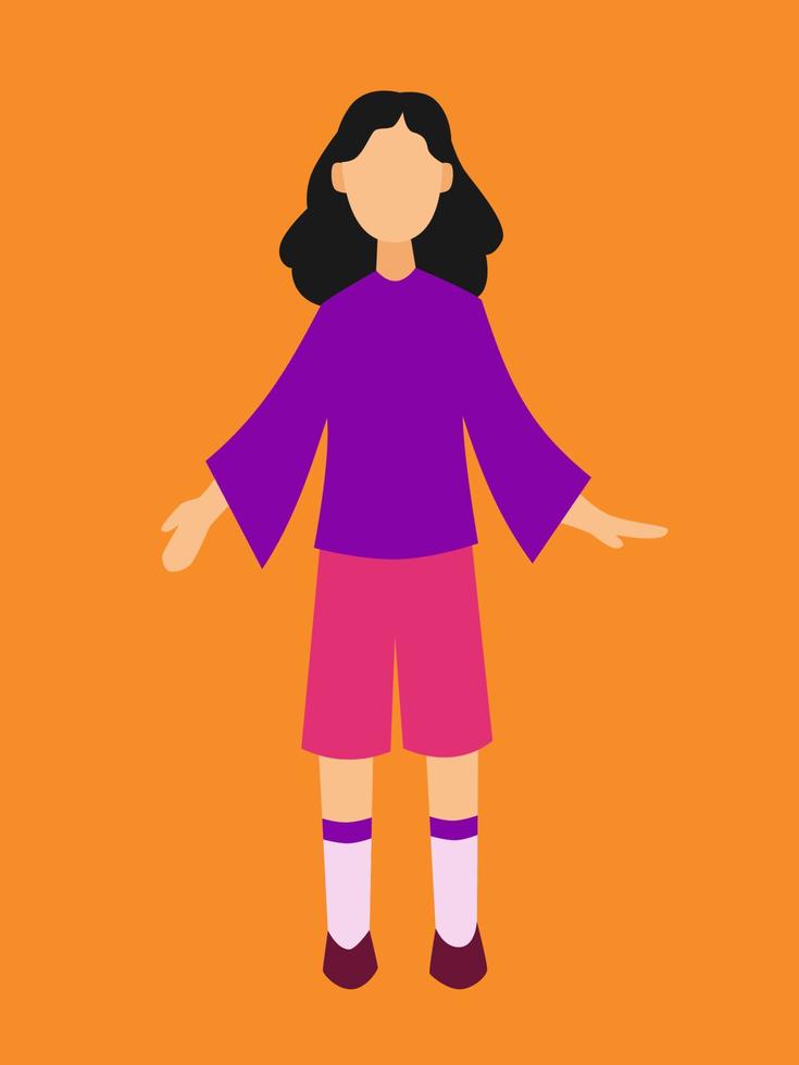 girl standing with a sporty looks facing front flat vector illustration