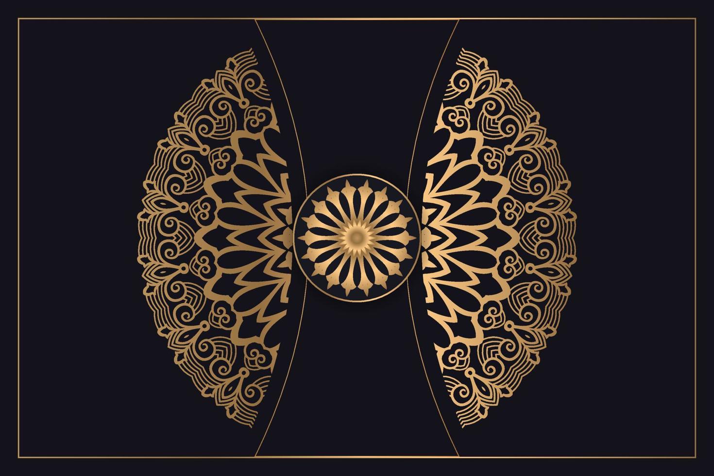 Luxury geometric gold gradient dark green mandala background. Design for any card, birthday, other holiday, kaleidoscope, yoga, india, folk, arabic. Indian pattern wallpaper vector