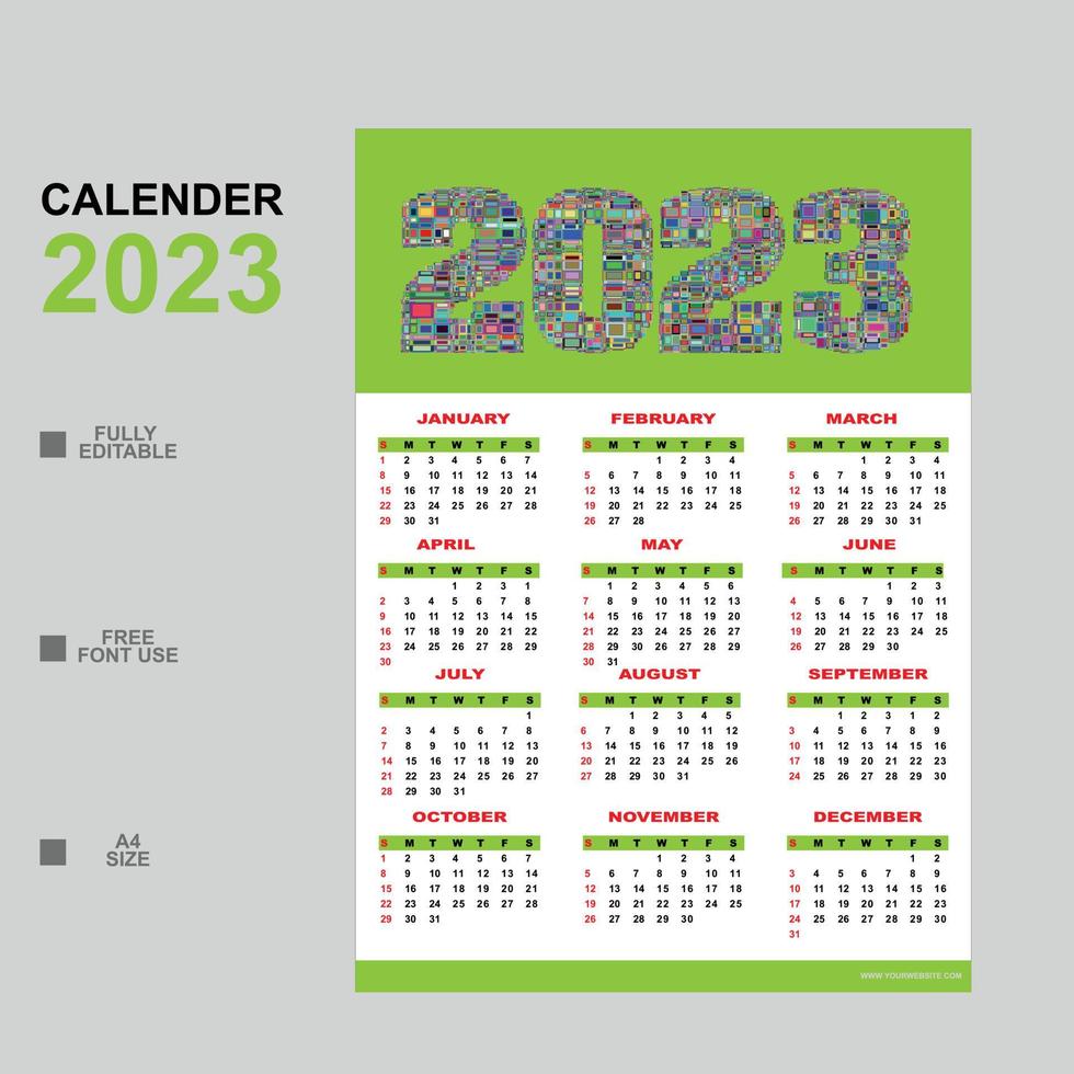 Calendar 2023, new year 2023 vector