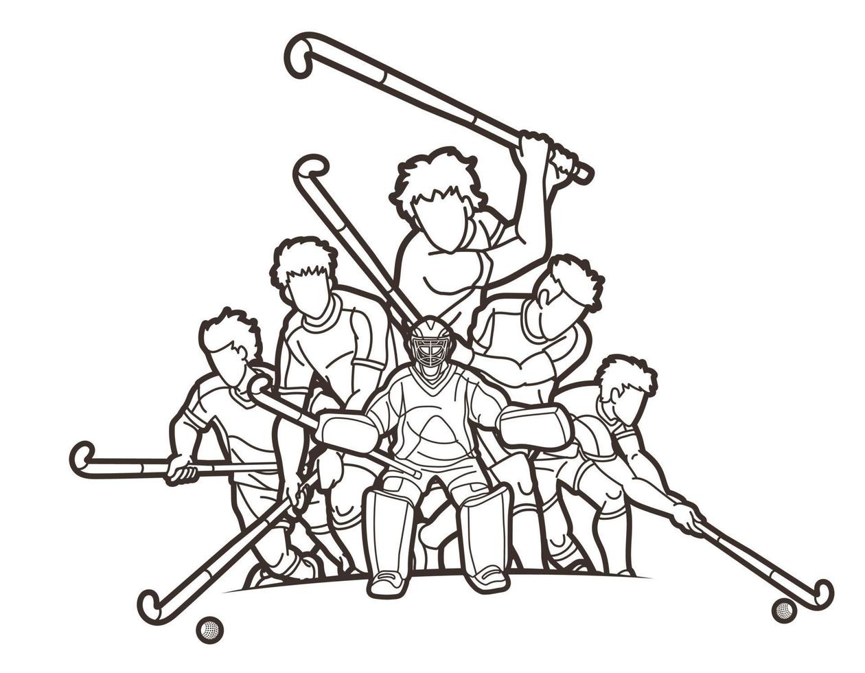 Outline Team Field Hockey Sport Male Players vector