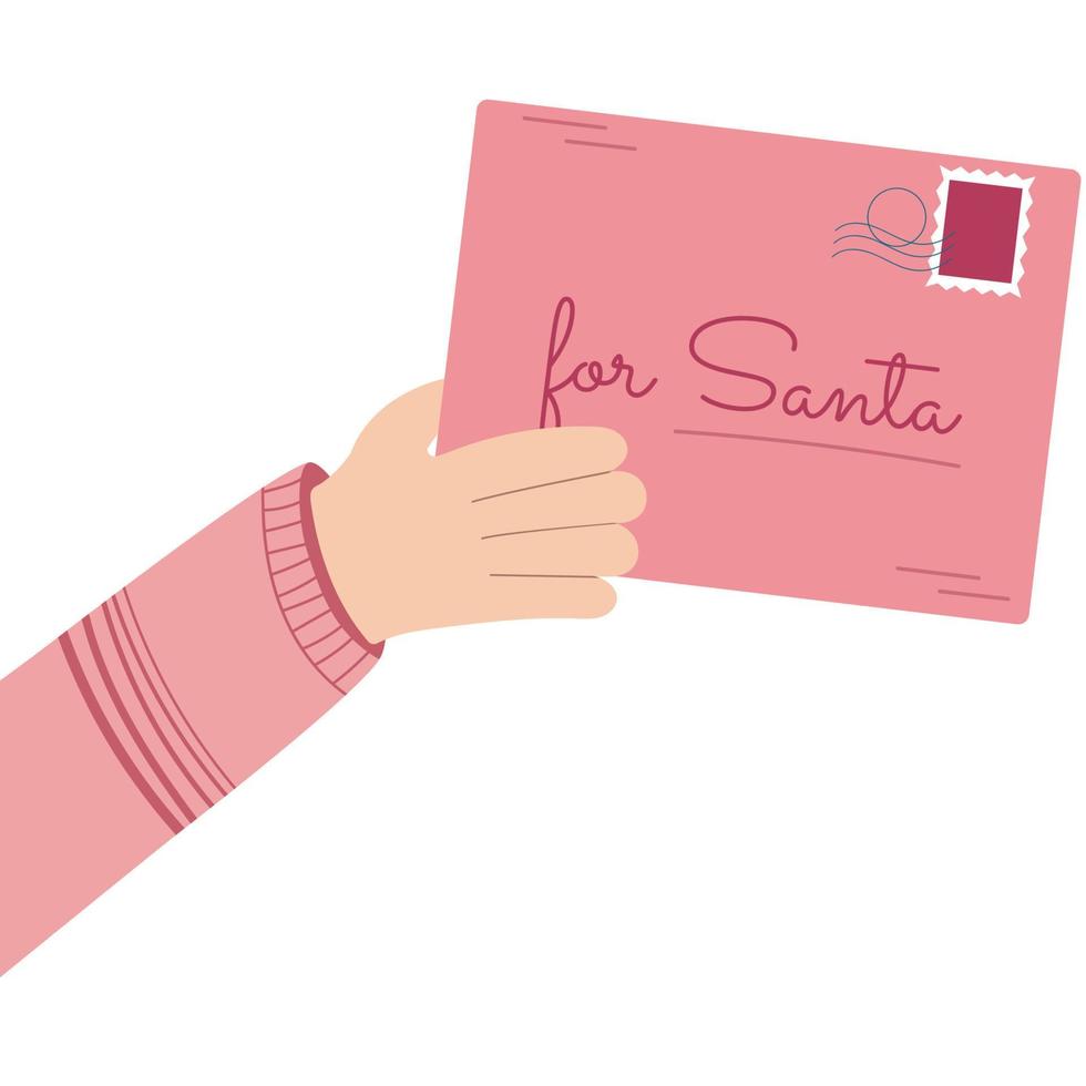 Letters from children for Santa Claus. Hand with Christmas letter. vector