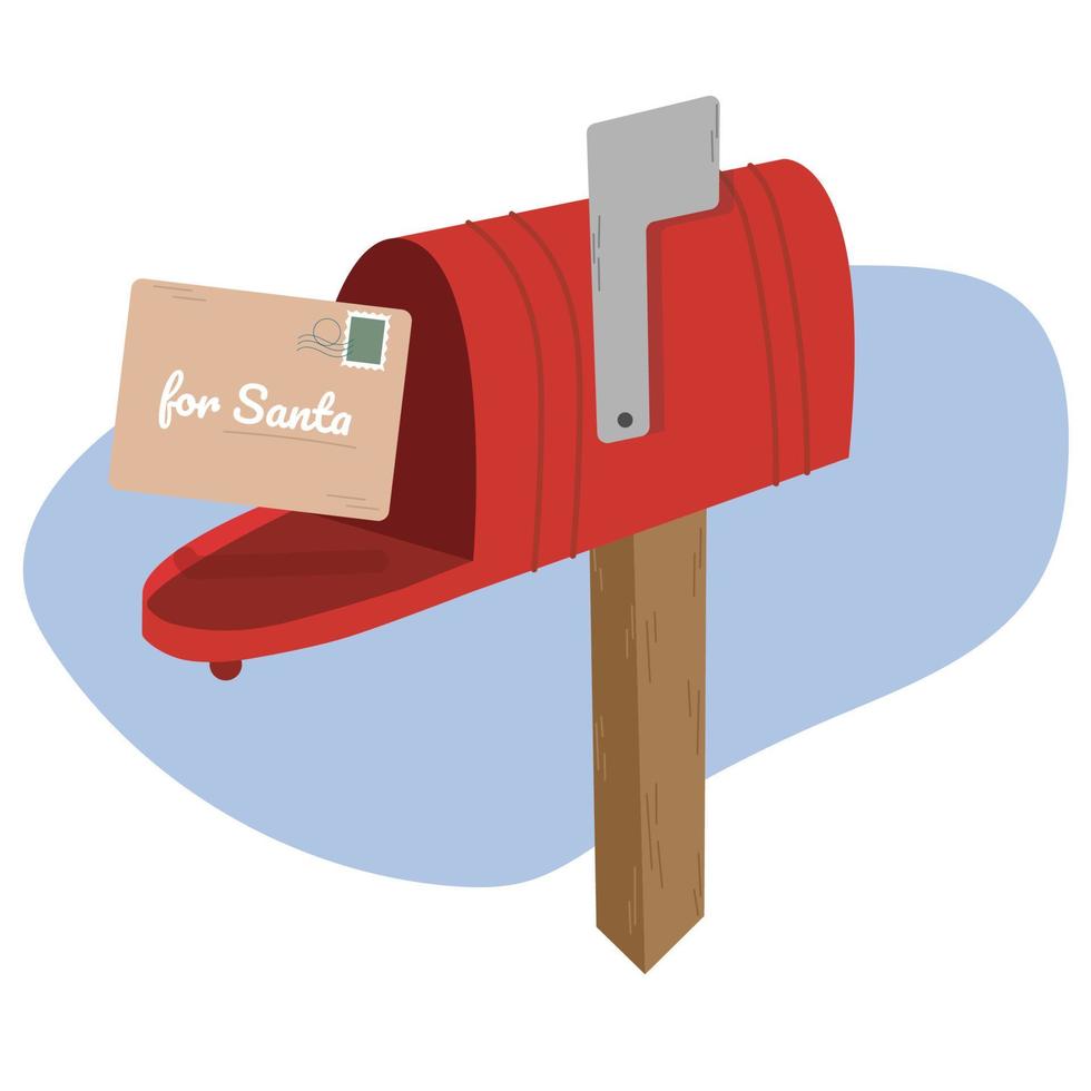 Mailbox with letters from children for Santa Claus. Classic decorative Christmas  post box on stick with envelopes vector