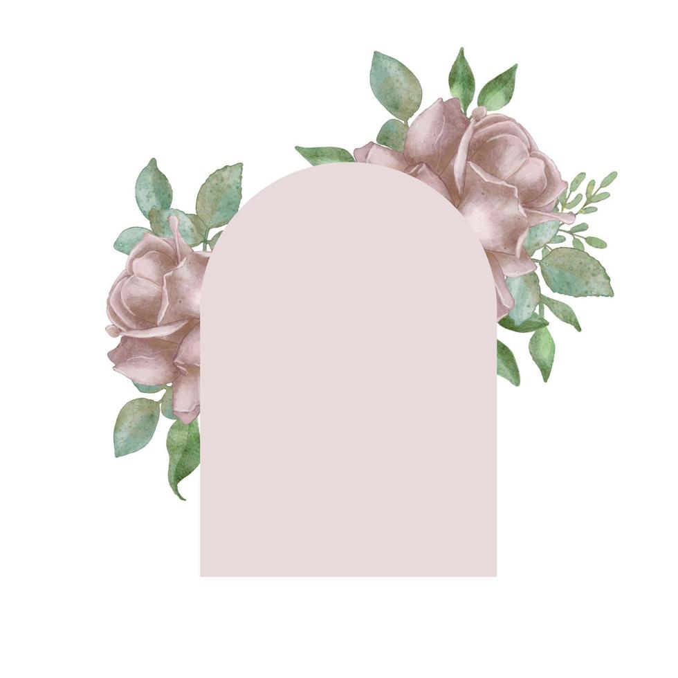 Beautiful wedding arch with watercolor flowers Roses and leaves. Vector holiday illustration in vintage style. Floral design.