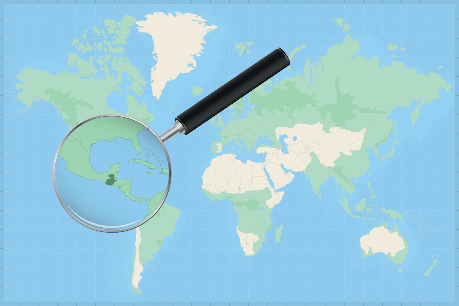 Map of the world with a magnifying glass on a map of Guatemala. vector