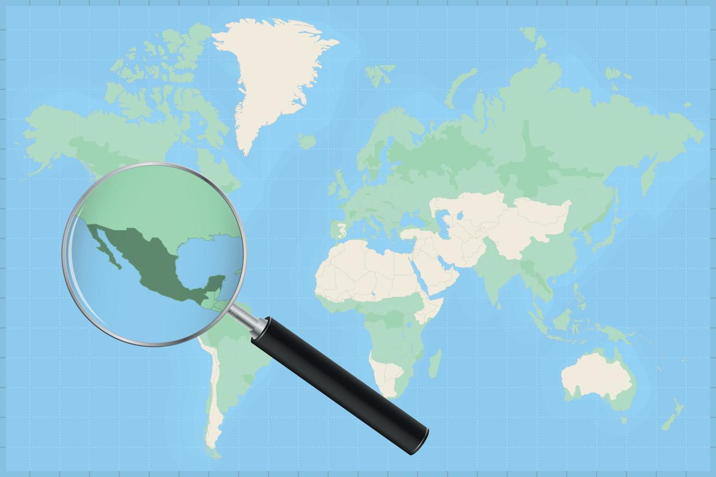 Map of the world with a magnifying glass on a map of Mexico. vector