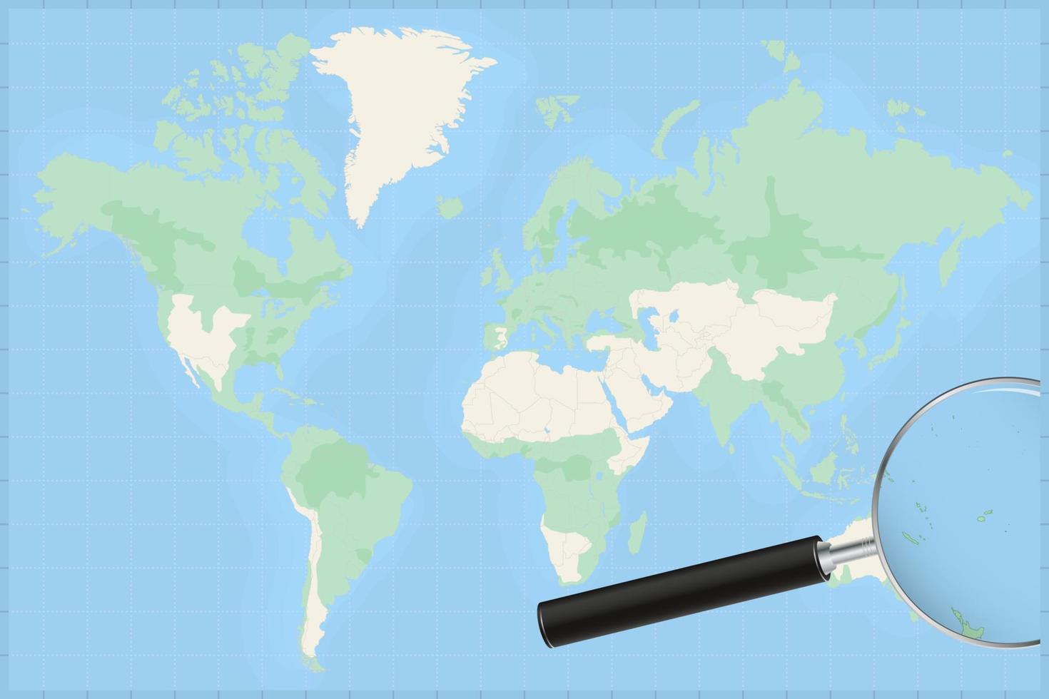 Map of the world with a magnifying glass on a map of Tonga. vector