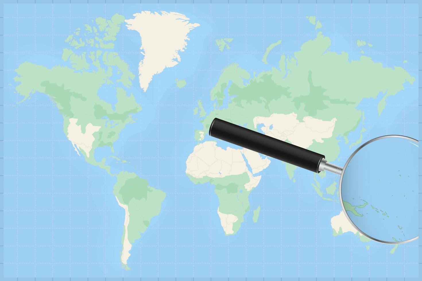 mapa del mundo con una lupa en un mapa de nauru. vector