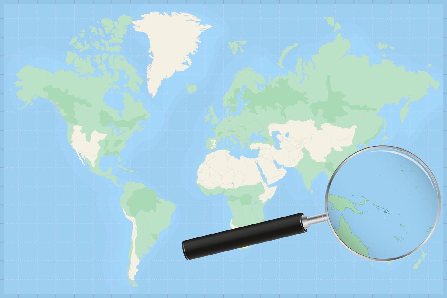 Map of the world with a magnifying glass on a map of Solomon Islands. vector