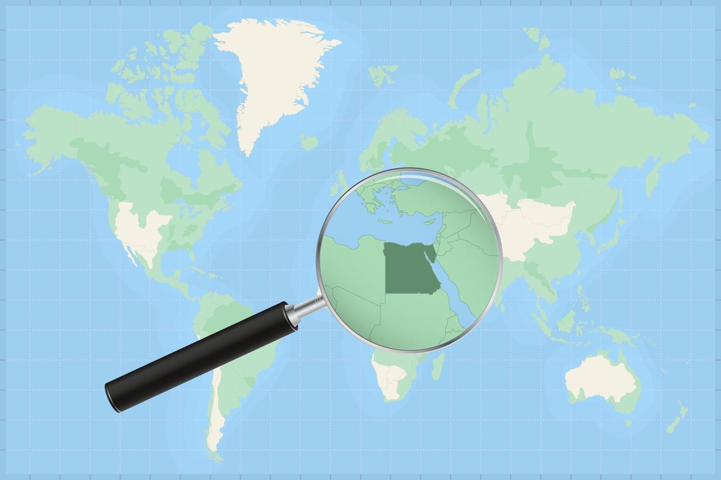 Map of the world with a magnifying glass on a map of Egypt. vector