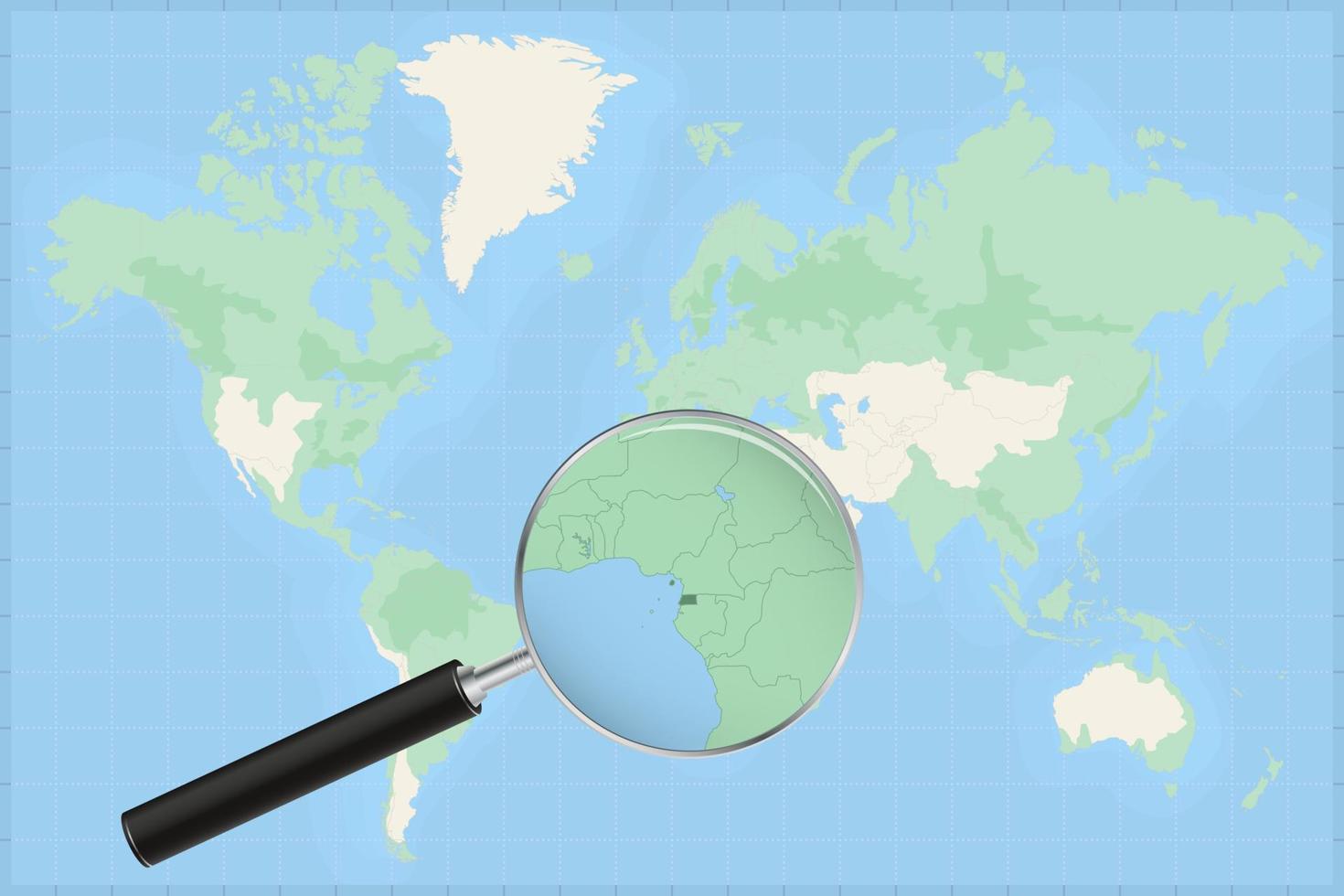 Map of the world with a magnifying glass on a map of Equatorial Guinea. vector