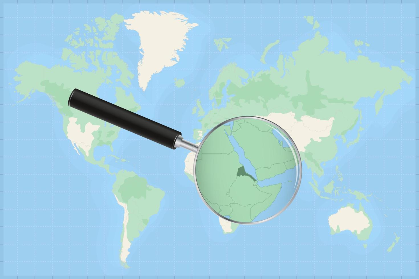 mapa del mundo con una lupa en un mapa de eritrea. vector