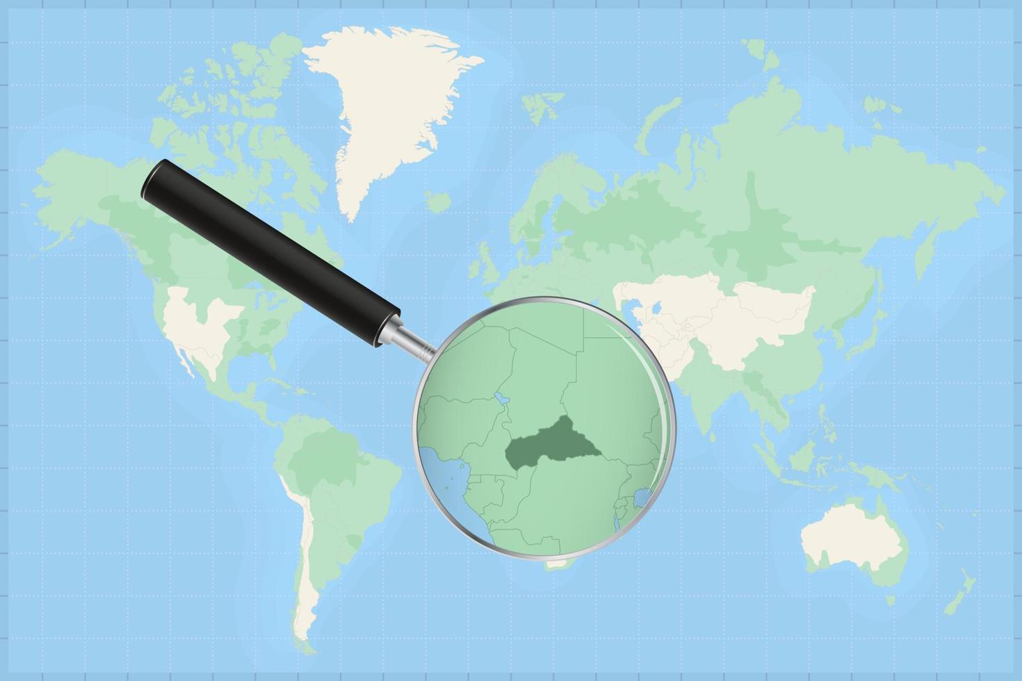 Map of the world with a magnifying glass on a map of Central African Republic. vector