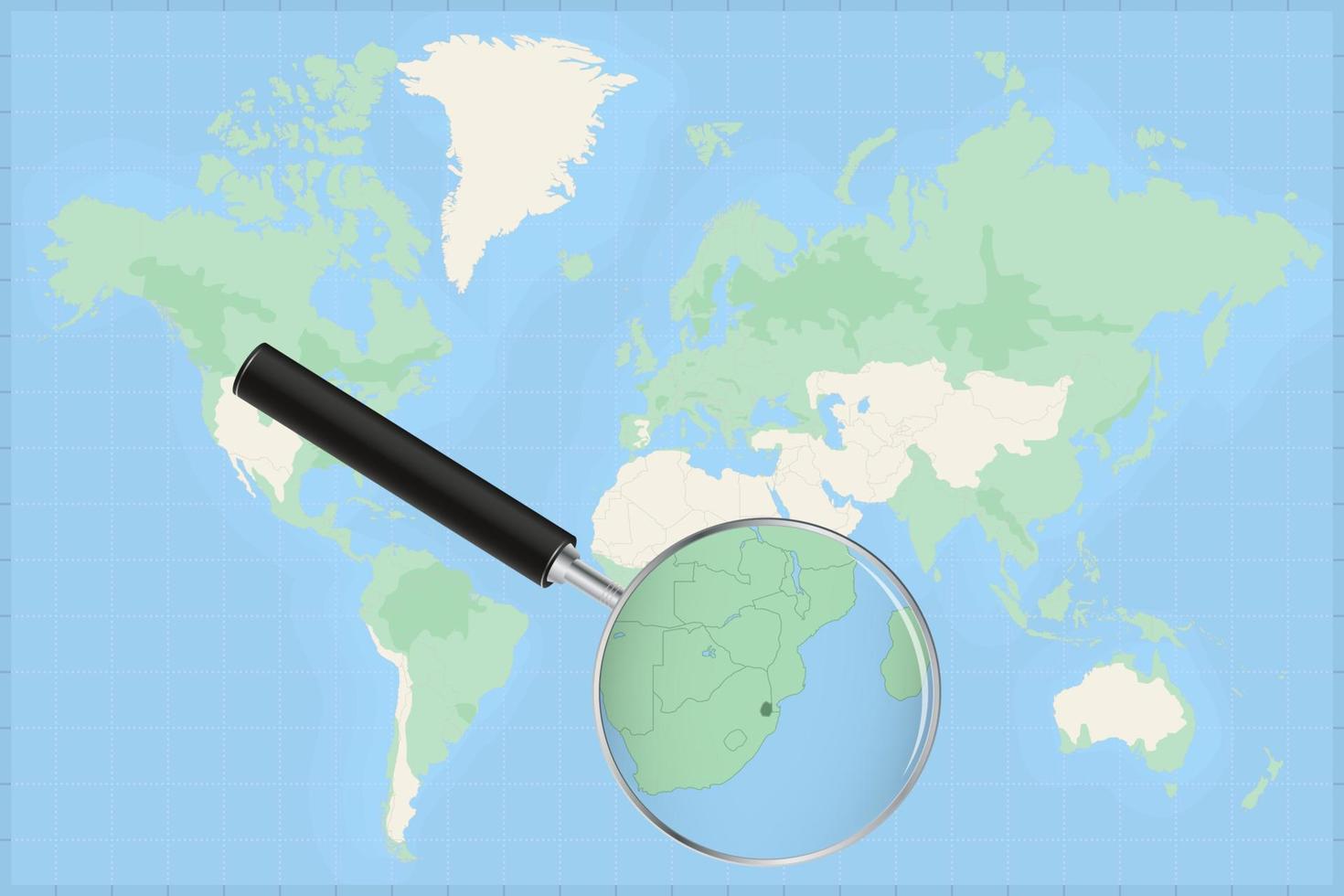 mapa del mundo con una lupa en un mapa de swazilandia. vector