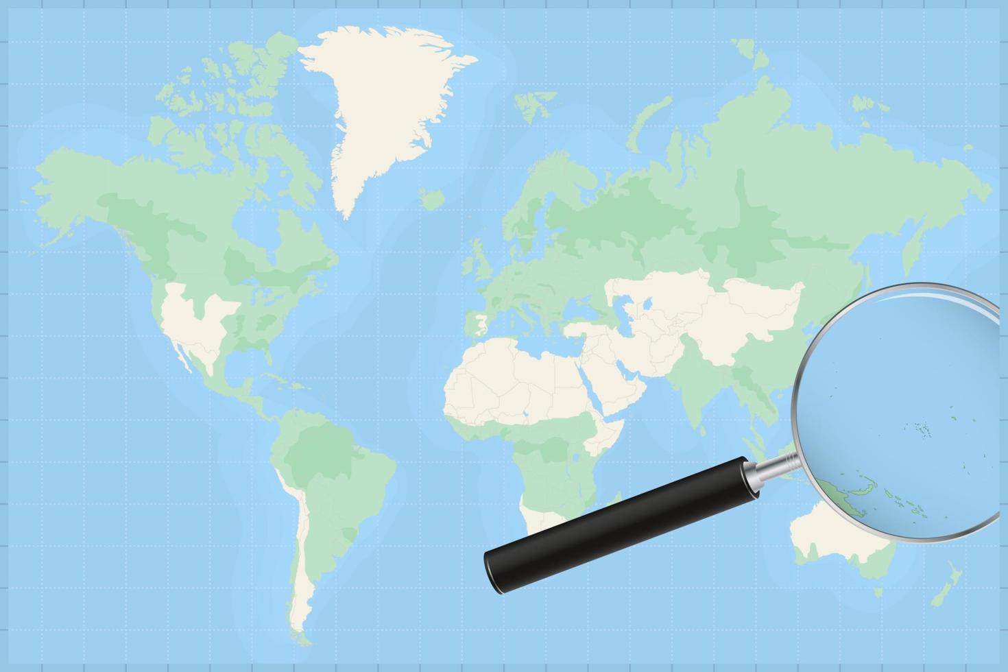 Map of the world with a magnifying glass on a map of Marshall Islands. vector