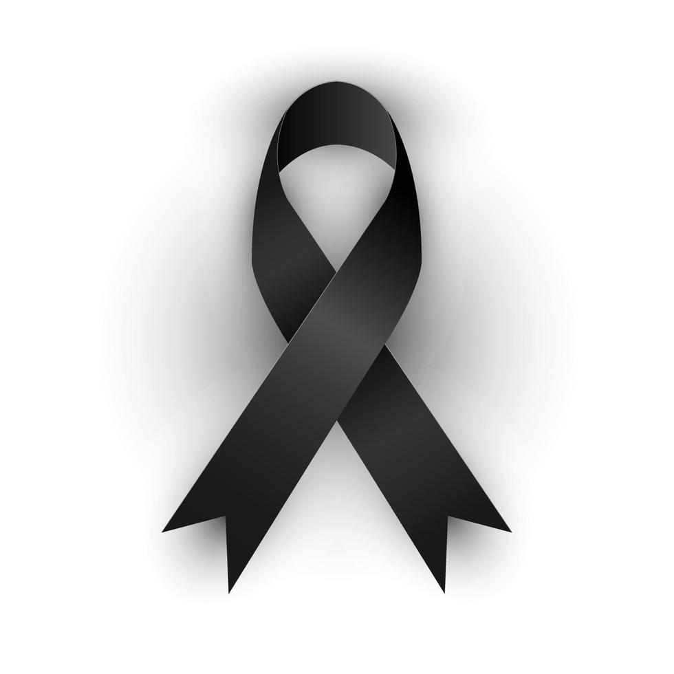 Realistic black  ribbon on white background. Mourning and melanoma symbol vector