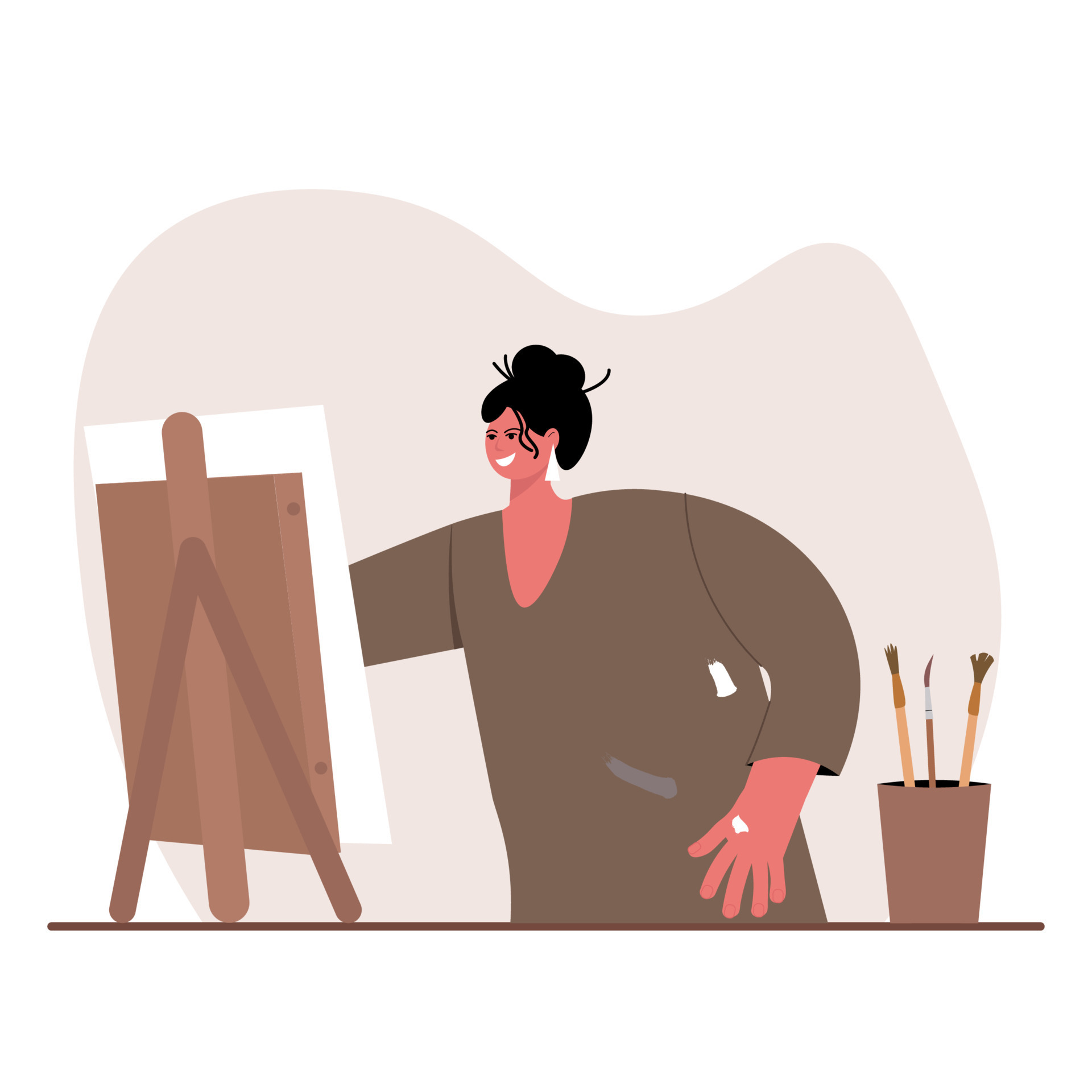 Painting, drawing and artwork concept. Young smiling woman artist