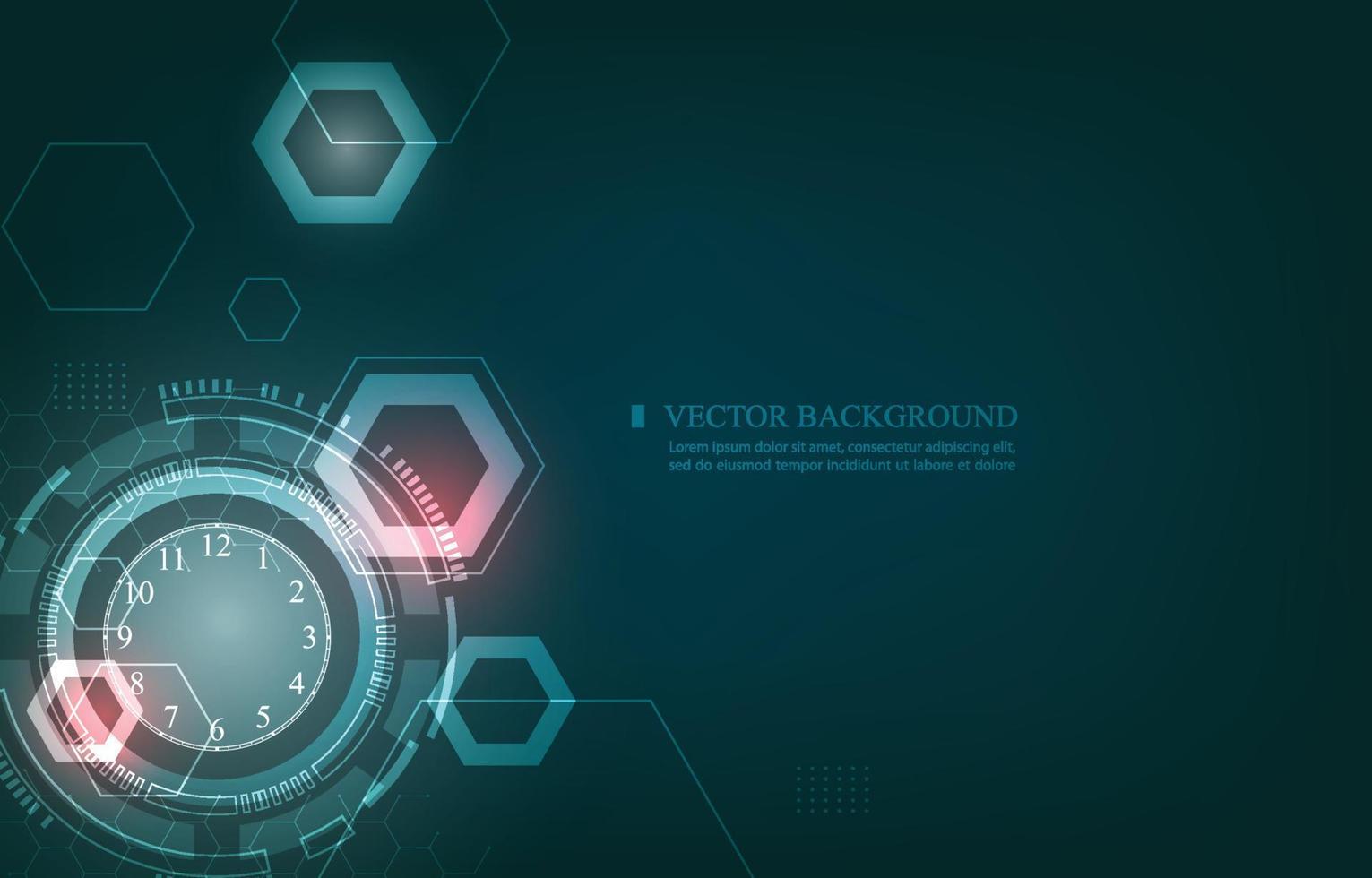 Technology computor analog clock vector background.geometric hexagon shape.time speed concept