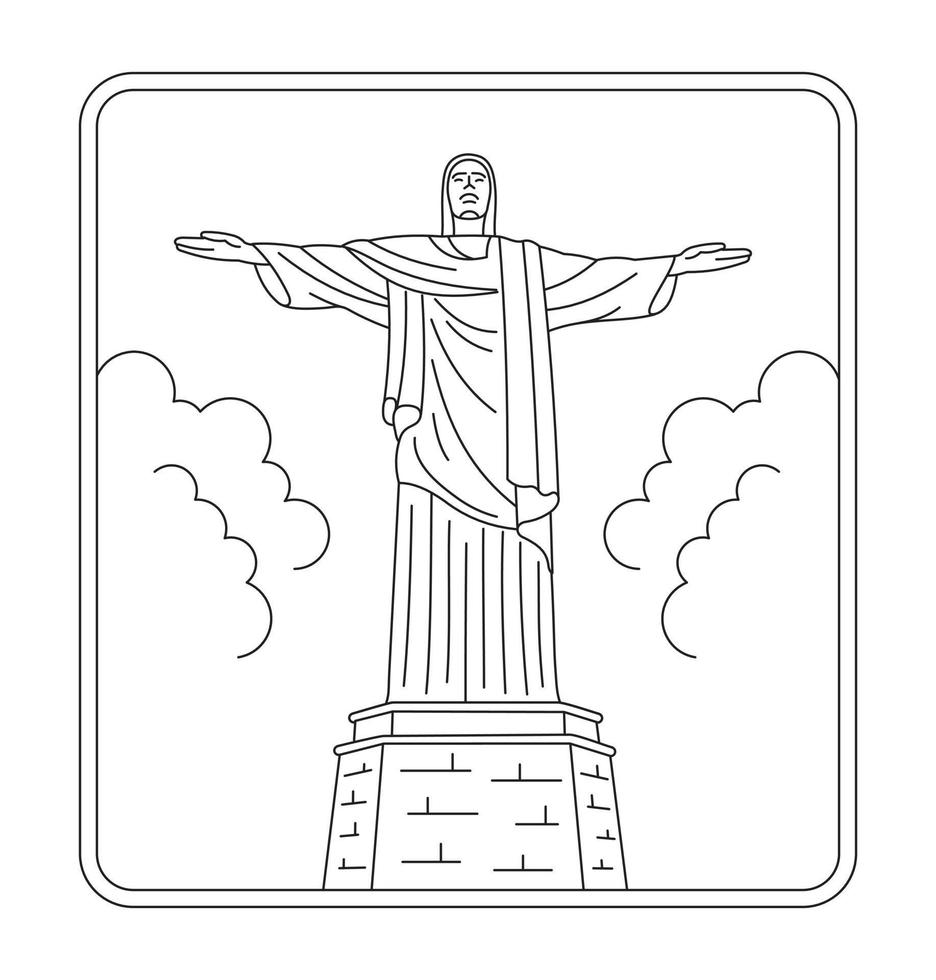 Statue of Christ the Redeemer in Rio de Janeiro, Brazil. Vector illustration in linear style