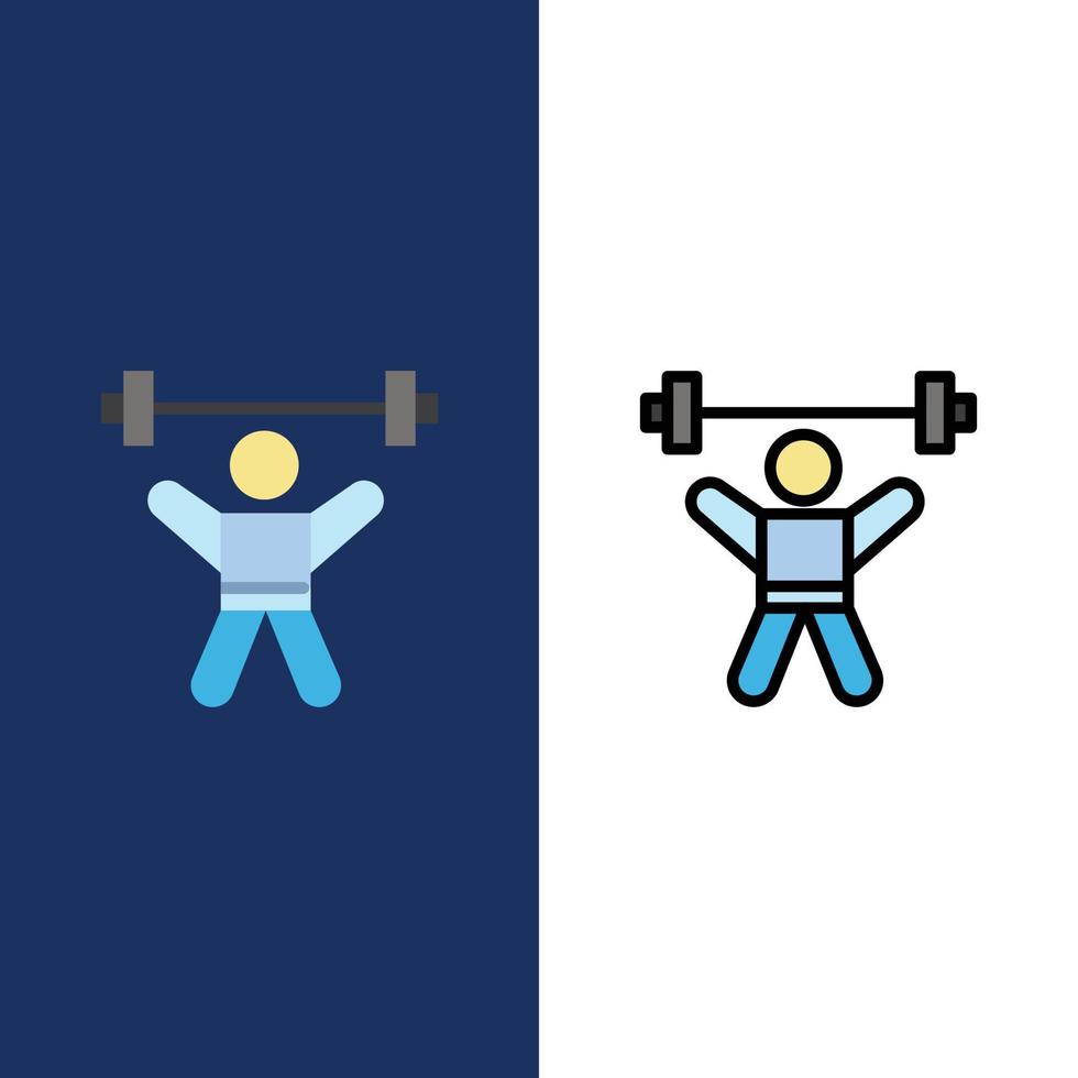 atleta atletismo avatar fitness gimnasio iconos planos y llenos de línea conjunto de iconos vector fondo azul