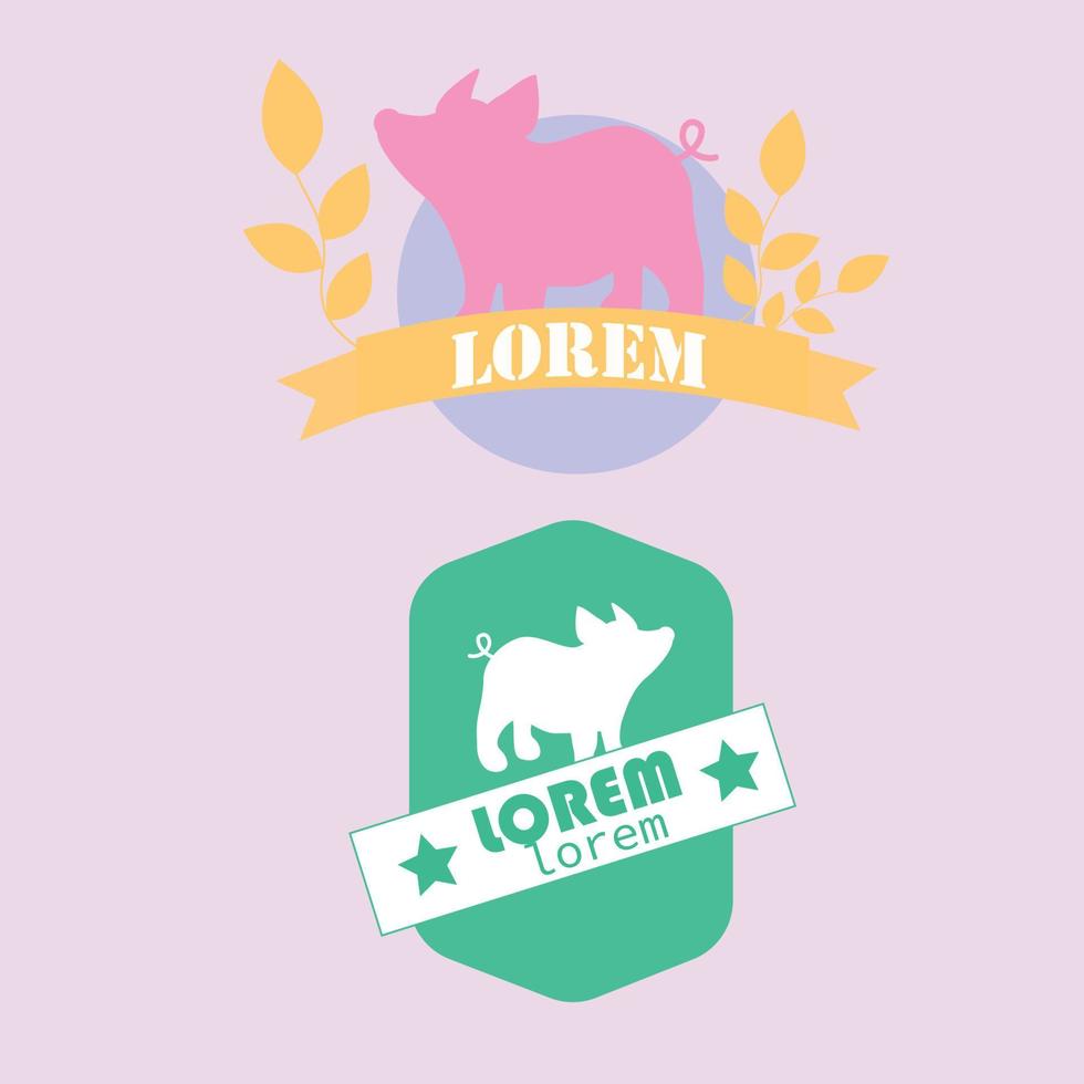 Pig logo. Farm logo. A set of logos. Pig. Meat or lard. Ecological products. Farm. Grocery Store. Business card pig. vector