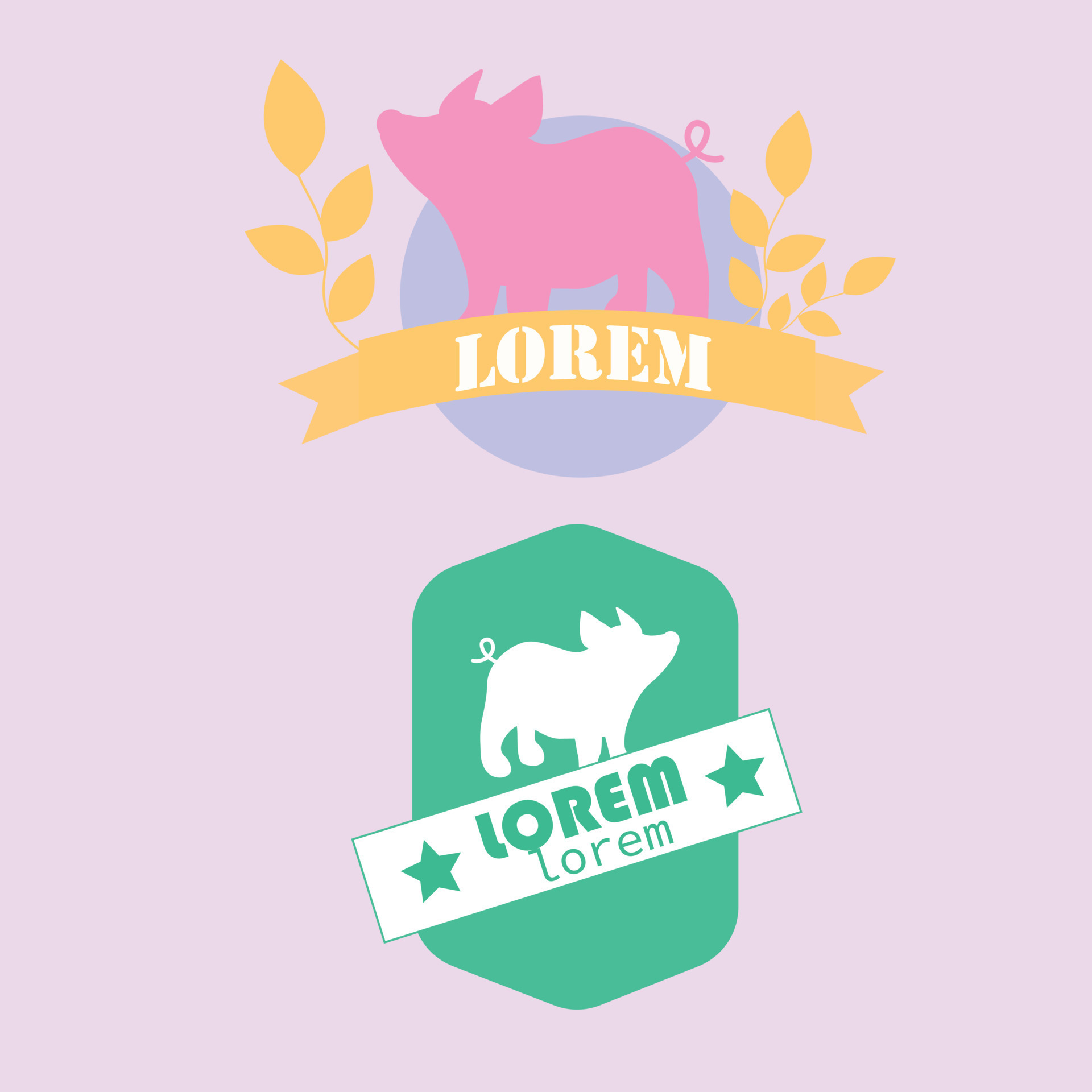 Pig logo. Farm logo. A set of logos. Pig. Meat or lard. Ecological