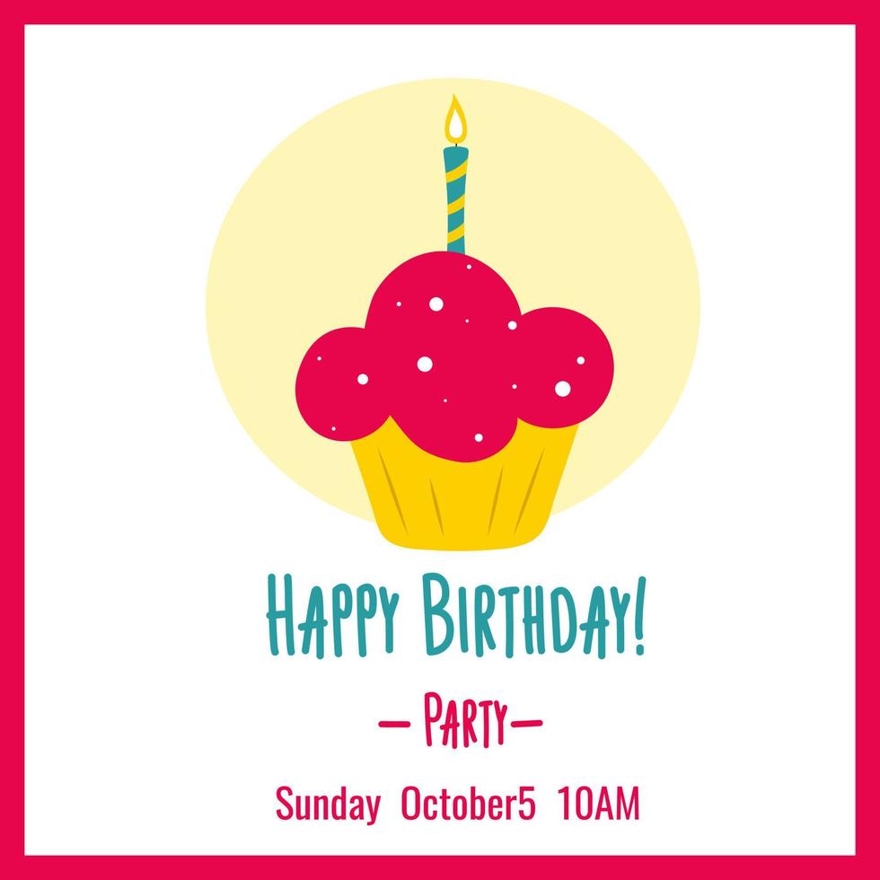 Birthday invitation with a cupcake vector