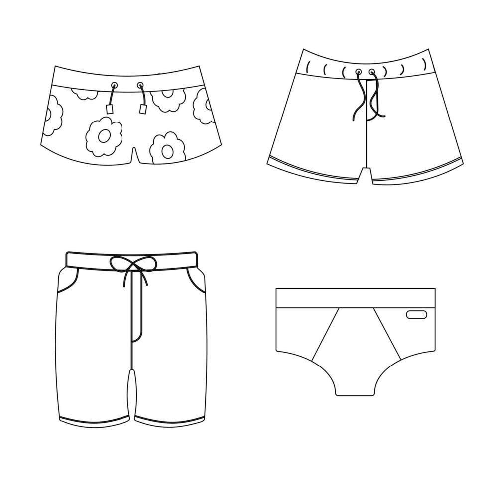 un conjunto de siluetas de trajes de baño masculinos en la línea de estilo. ilustración vectorial vector