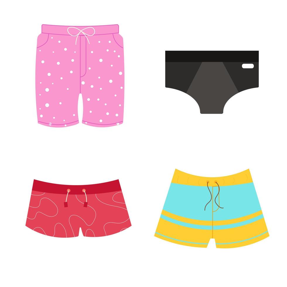 A set of men's swimsuits of different kinds with patterns vector