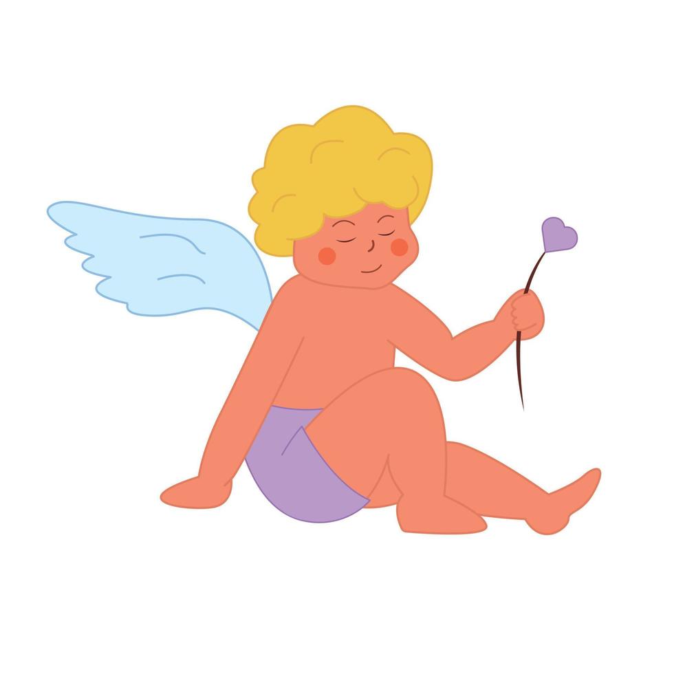 Cupid, the blond angel sits vector